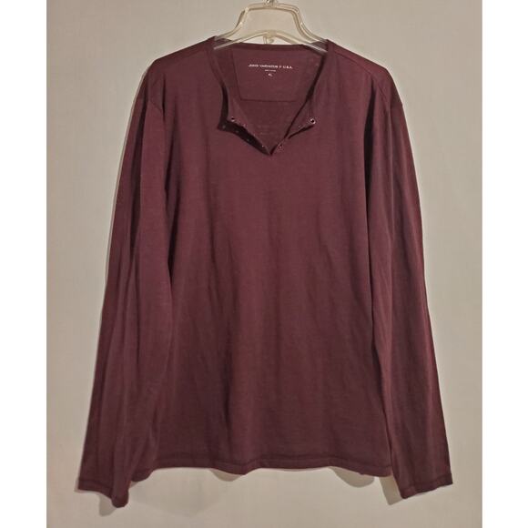 John Varvatos Mens Burnout Long Sleeve Henley Tee XL Grommet V-Neck Burgundy Red - Picture 1 of 10